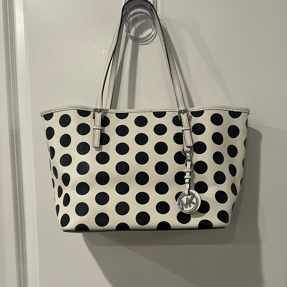 Michael Kors Black and White Polka Dot Tote Bag